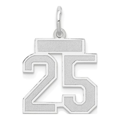 14K White Gold Small Number 25 Pendant