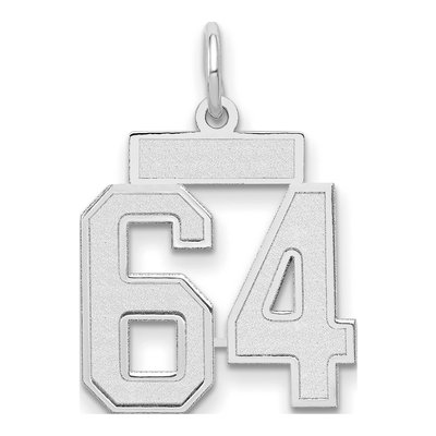 14K White Gold Small Number 64 Pendant