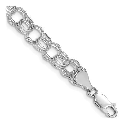 14K White Gold Hollow Link Charm Bracelet