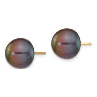 14K Yellow Gold Black Freshwater Cultured Pearl Button Stud Earrings – view 2