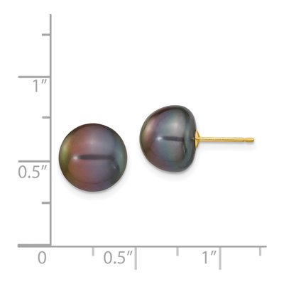 14K Yellow Gold Black Freshwater Cultured Pearl Button Stud Earrings – view 4