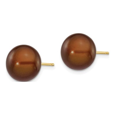 14K Gold Brown Button Freshwater Pearl Stud Earrings – view 2
