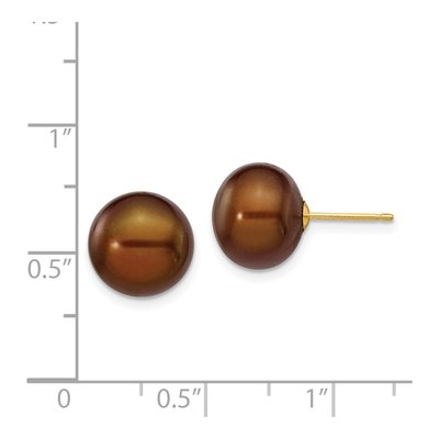 14K Gold Brown Button Freshwater Pearl Stud Earrings – view 4