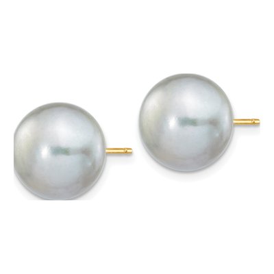 14K Yellow Gold Grey Freshwater Cultured Pearl Button Stud Earrings – view 2