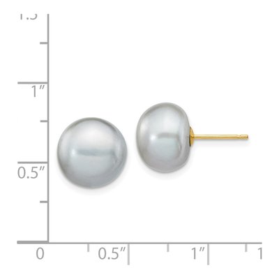 14K Yellow Gold Grey Freshwater Cultured Pearl Button Stud Earrings – view 4