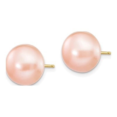 14K Yellow Gold Pink Freshwater Cultured Pearl Button Stud Earrings – view 2