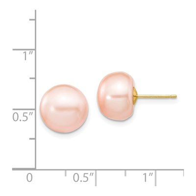 14K Yellow Gold Pink Freshwater Cultured Pearl Button Stud Earrings – view 4