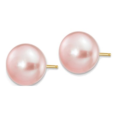 14K Yellow Gold Purple Freshwater Cultured Pearl Button Stud Earrings – view 2