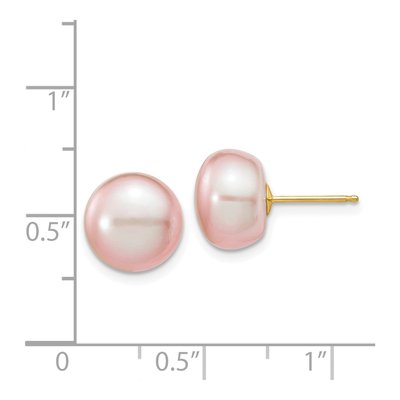 14K Yellow Gold Purple Freshwater Cultured Pearl Button Stud Earrings – view 4