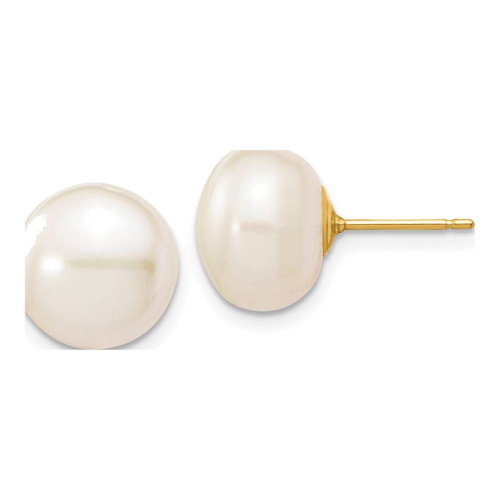 14K Yellow Gold Freshwater Cultured Pearl Button Stud Earrings