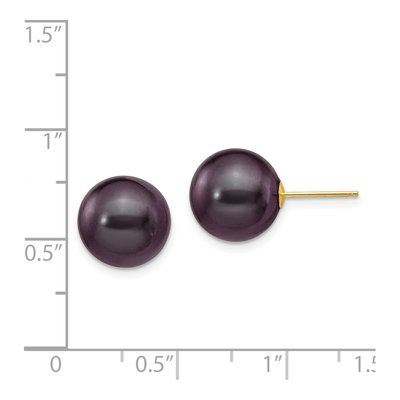 14K Yellow Gold Round Black Freshwater Cultured Pearl Stud Earrings – view 4