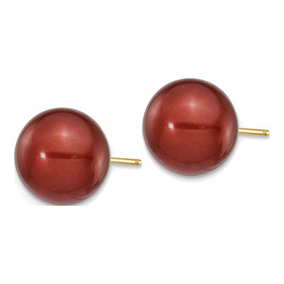 14K Yellow Gold Round Brown Freshwater Cultured Pearl Stud Earrings – view 2