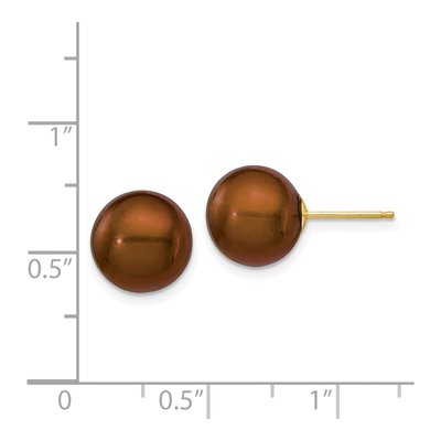 14K Yellow Gold Round Brown Freshwater Cultured Pearl Stud Earrings – view 4