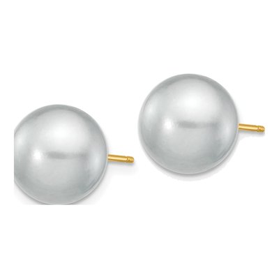 14K Yellow Gold Round Grey Freshwater Cultured Pearl Stud Earrings – view 2