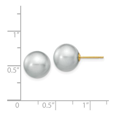 14K Yellow Gold Round Grey Freshwater Cultured Pearl Stud Earrings – view 4