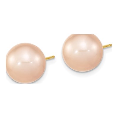14K Yellow Gold Round Pink Freshwater Cultured Pearl Stud Earrings – view 2