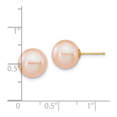 14K Yellow Gold Round Pink Freshwater Cultured Pearl Stud Earrings – view 4