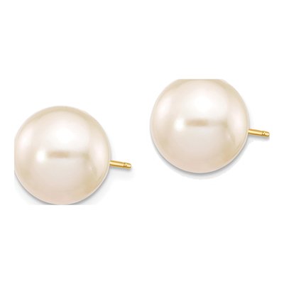 14K Yellow Gold Round Freshwater Cultured Pearl Stud Earrings – view 2