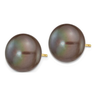 14K Yellow Gold Black Freshwater Cultured Pearl Button Stud Earrings – view 2