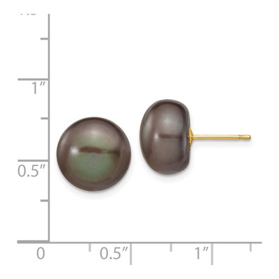 14K Yellow Gold Black Freshwater Cultured Pearl Button Stud Earrings – view 4