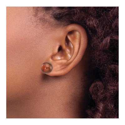 14K Gold Brown Freshwater Pearl Button Stud Earrings – view 3