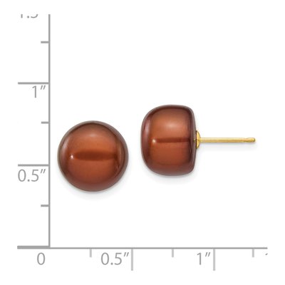 14K Gold Brown Freshwater Pearl Button Stud Earrings – view 4