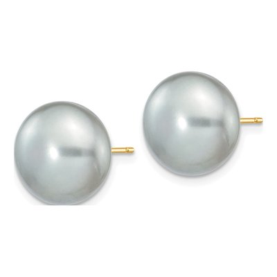14K Yellow Gold Grey Freshwater Cultured Pearl Button Stud Earrings – view 2