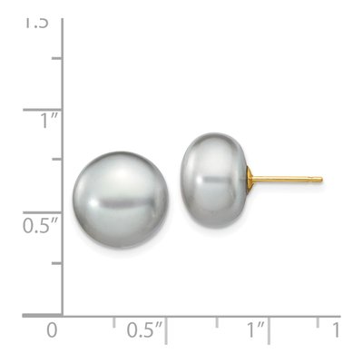 14K Yellow Gold Grey Freshwater Cultured Pearl Button Stud Earrings – view 4