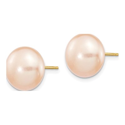 14K Yellow Gold Pink Freshwater Cultured Pearl Button Stud Earrings – view 3