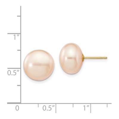 14K Yellow Gold Pink Freshwater Cultured Pearl Button Stud Earrings – view 5