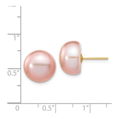 14K Yellow Gold Purple Freshwater Cultured Pearl Button Stud Earrings – view 4