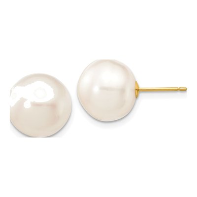14K Yellow Gold Freshwater Cultured Pearl Button Stud Earrings