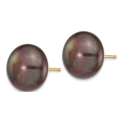 14K Yellow Gold Black Freshwater Cultured Pearl Button Stud Earrings – view 2
