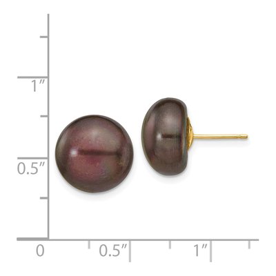 14K Yellow Gold Black Freshwater Cultured Pearl Button Stud Earrings – view 4