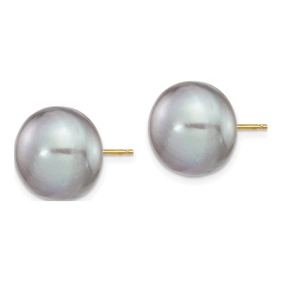 14K Yellow Gold Grey Freshwater Cultured Pearl Button Stud Earrings – view 2