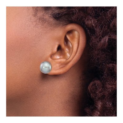 14K Yellow Gold Grey Freshwater Cultured Pearl Button Stud Earrings – view 3