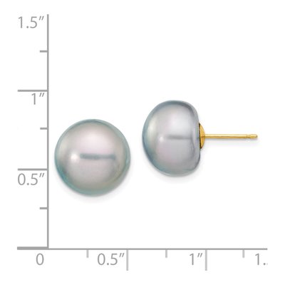 14K Yellow Gold Grey Freshwater Cultured Pearl Button Stud Earrings – view 4