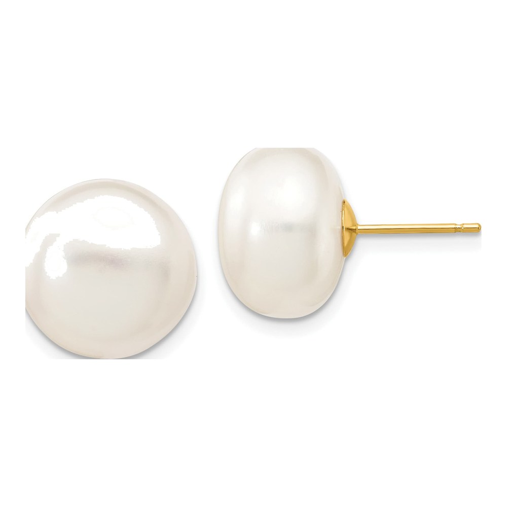 14K Yellow Gold Freshwater Cultured Pearl Button Stud Earrings