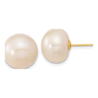 14K Yellow Gold Button Freshwater Cultured Pearl Stud Earrings