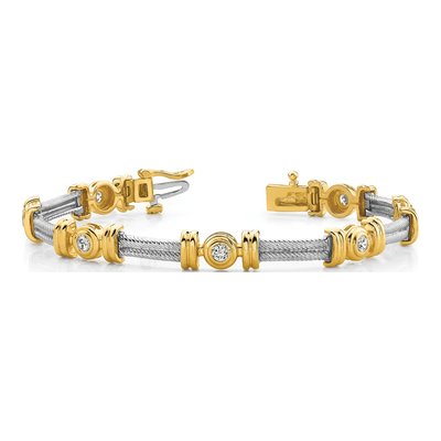 14K Two-Tone Gold 1.4 ct tw Diamond Bezel Tennis Bracelet Mounting – view 5