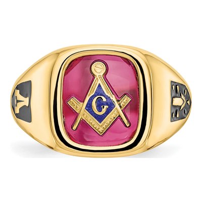 Men's 14K Yellow Gold Lab-Created Ruby Masonic Ring – view 4