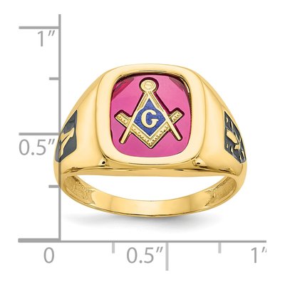 Men's 14K Yellow Gold Lab-Created Ruby Masonic Ring – view 6