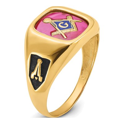 Men's 14K Yellow Gold Lab-Created Ruby Masonic Ring – view 8