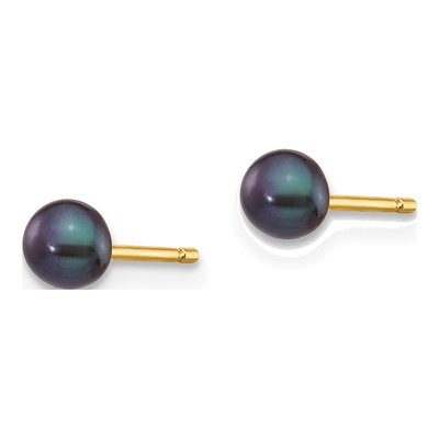 14K Yellow Gold Black Freshwater Cultured Pearl Button Stud Earrings – view 2