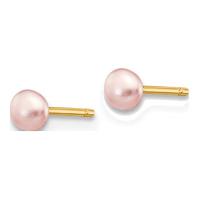 14K Yellow Gold Pink Freshwater Cultured Pearl Button Stud Earrings – view 2