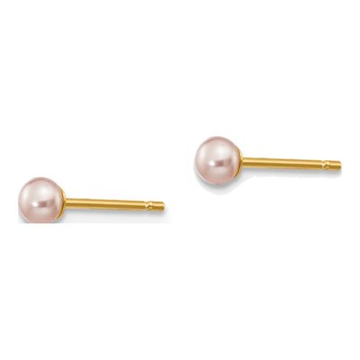 14K Yellow Gold Purple Freshwater Cultured Pearl Button Stud Earrings – view 2