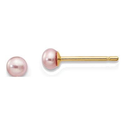 14K Yellow Gold Purple Freshwater Cultured Pearl Button Stud Earrings