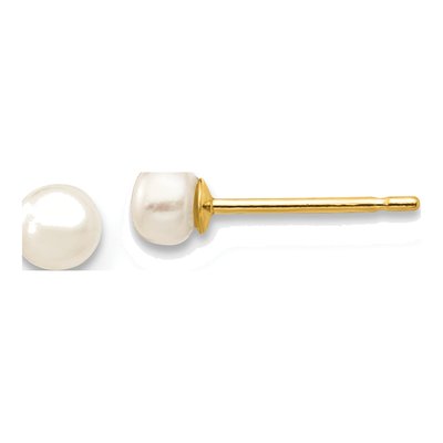 14K Yellow Gold Button Freshwater Cultured Pearl Stud Earrings