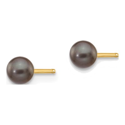 14K Yellow Gold Round Black Freshwater Cultured Pearl Stud Earrings – view 2
