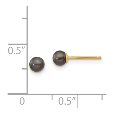 14K Yellow Gold Round Black Freshwater Cultured Pearl Stud Earrings – view 4